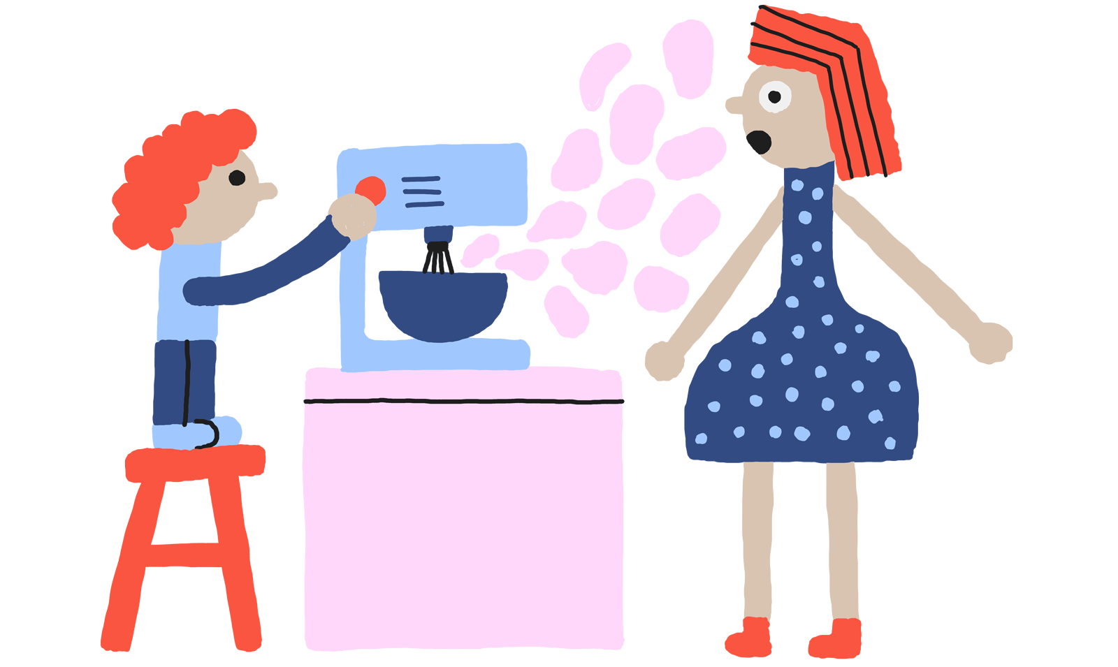 Drawing of a mom cooking with his child