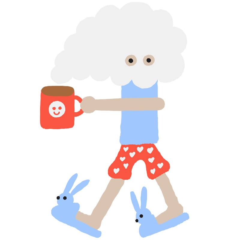 Illustration d'un parent en pyjamas avec son café